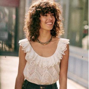 NWOT Sezane Rosa Embroidered Blouse top in Ecru size 34/US 2